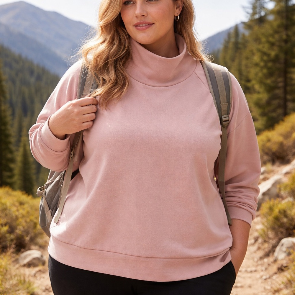 Kyodan Outdoor Womens XXL Brushed Pink Athleisure Preppy Cropped Mock Neck Shirt